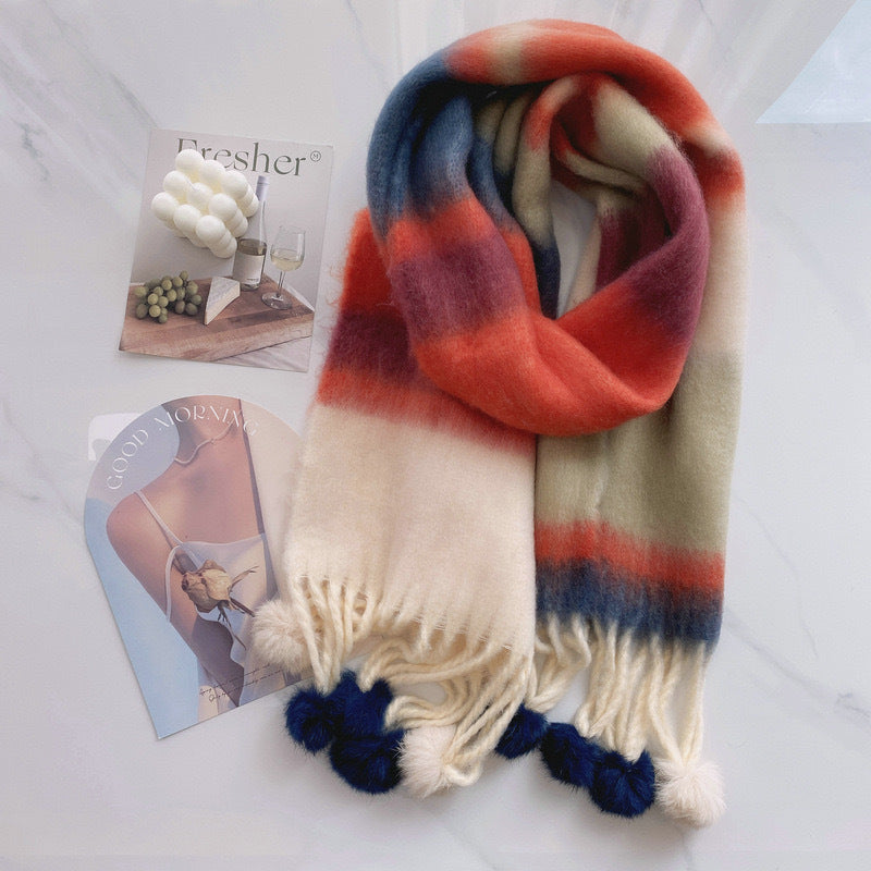 Rainbow Dopamine Mohair Tassel Scarf