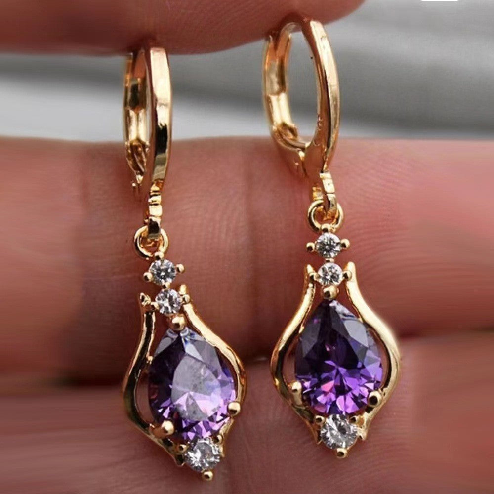 Purple Zircon All-match Drop-shaped Temperament Earrings