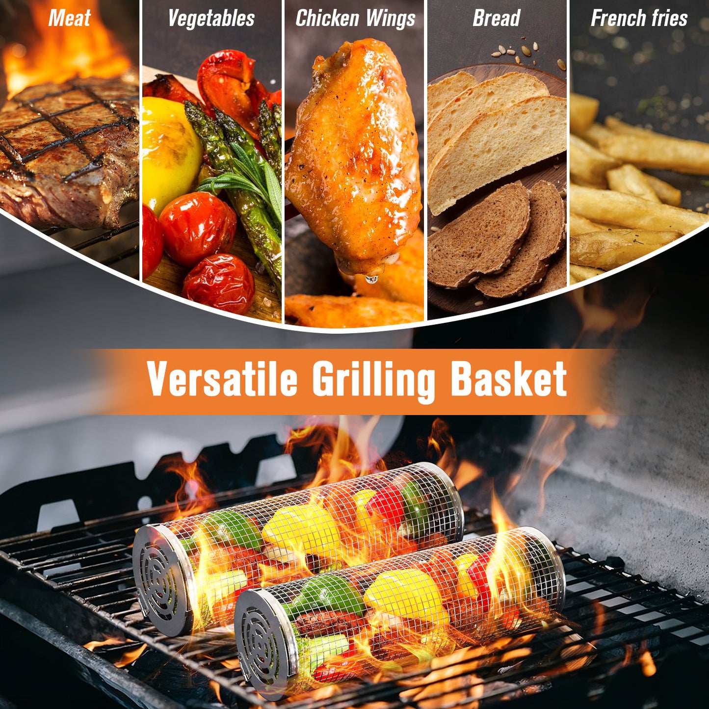 BBQ & Vegetables Roller Grill, Grilling Basket