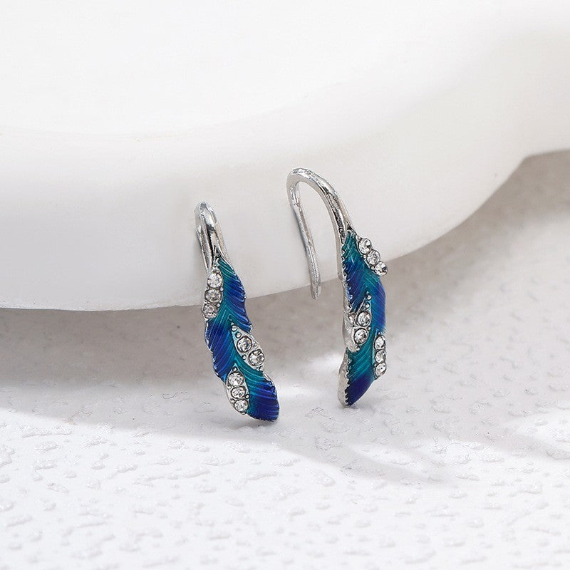 Bright Blue Feather Earring Ring Alloy Earring