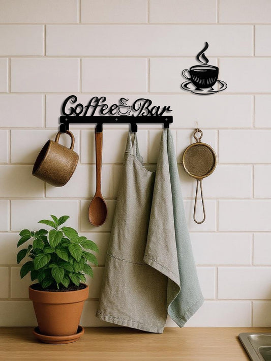 Coffee Cup Rack With Hooks - Wall-Mounted Metal