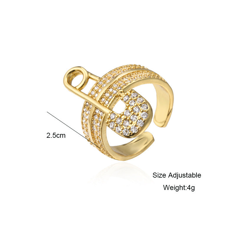 New European And American Zircon Paper Clip Geometric Ring