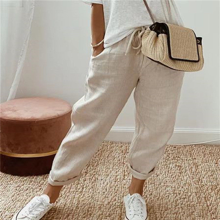 Women's Fashion Cotton Linen Solid Color Casual Pants