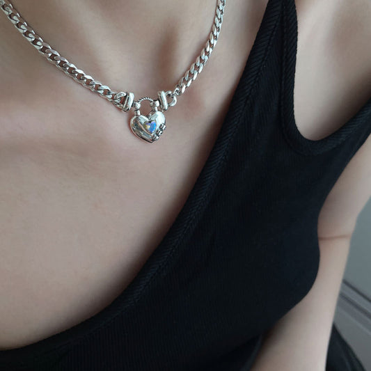 S925 Sterling Silver Zircon Heart Sweater Necklace