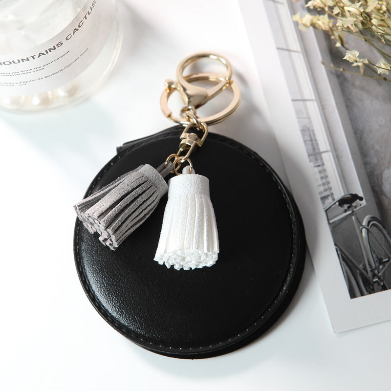 Mini Round PU Leather Small Mirror Lovely Tassel