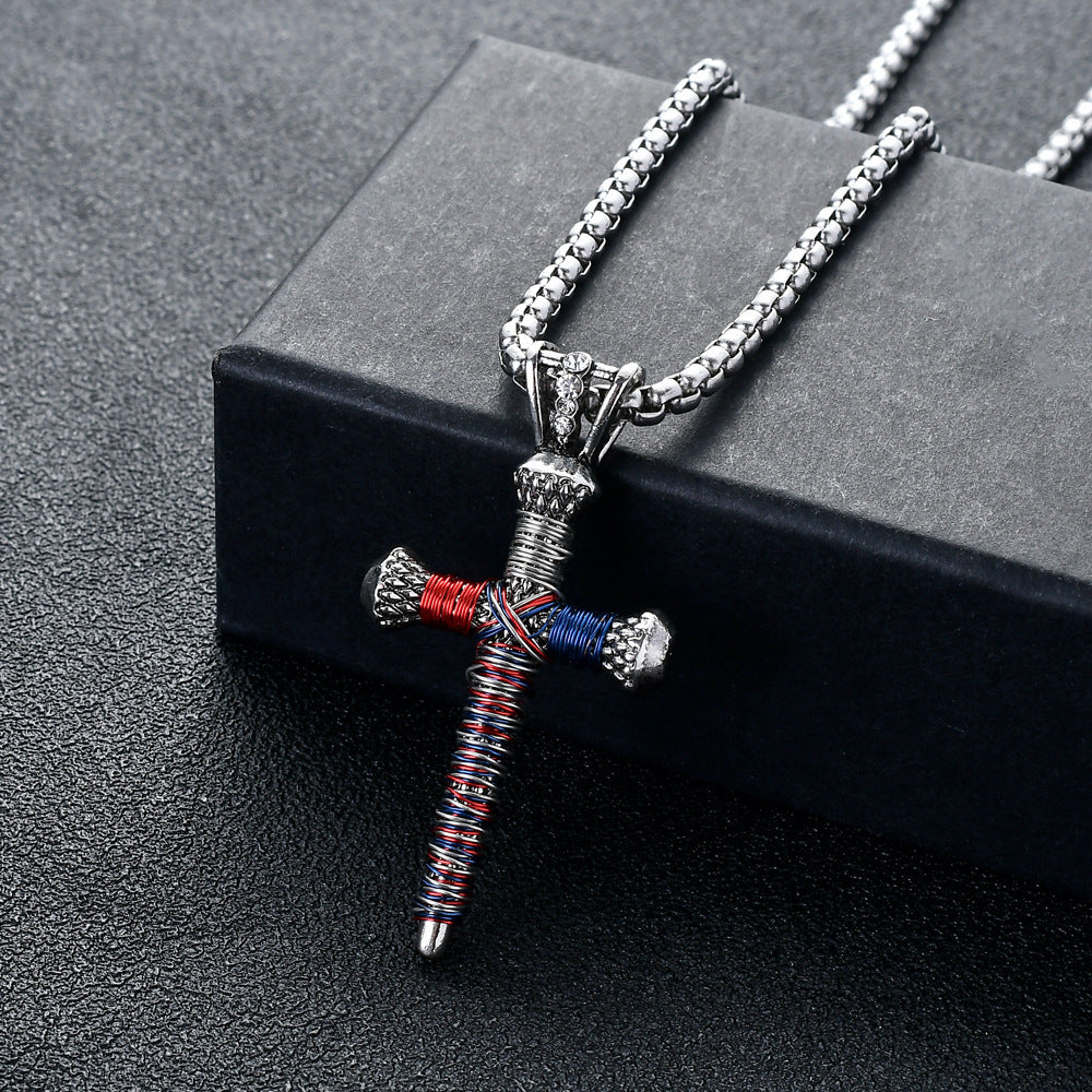 Men's Statement Nail Cross Pendant Necklace