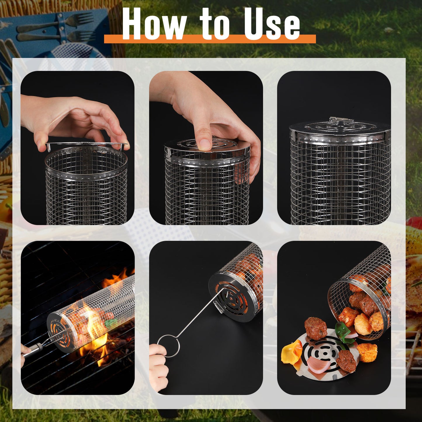 BBQ & Vegetables Roller Grill, Grilling Basket