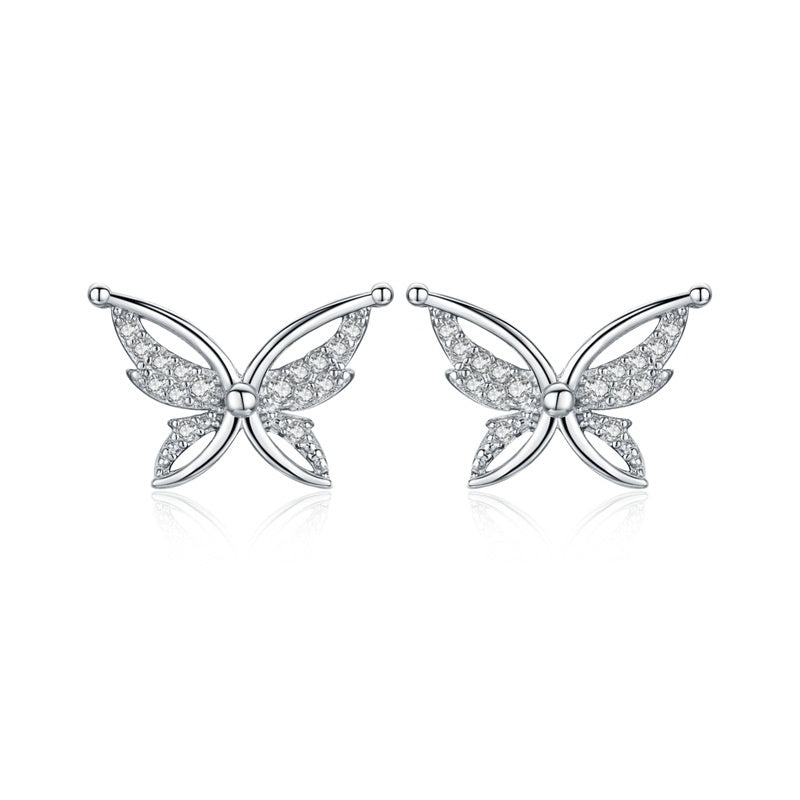 Personality All-Match Full Rhinestone Zircon Butterfly Copper-plated Stud Earrings