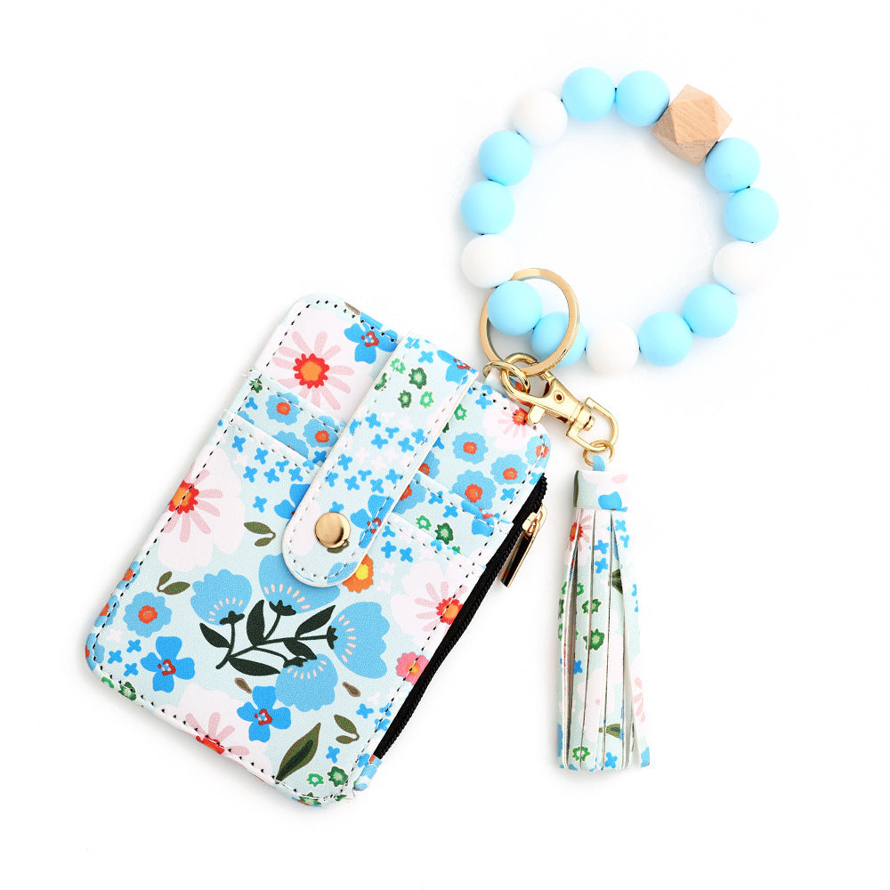 Women's Floral Print Leather Card Bag