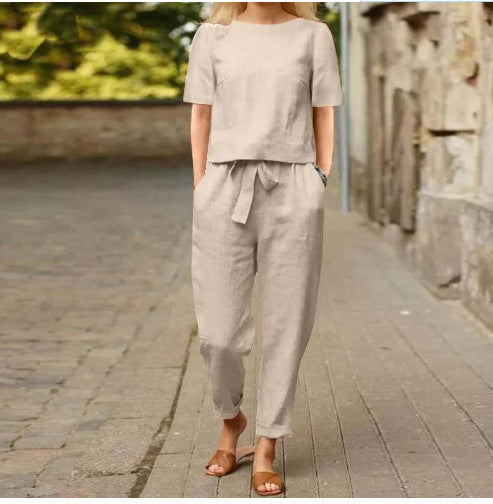 Women's Cotton And Linen Wide-leg Pants Suit