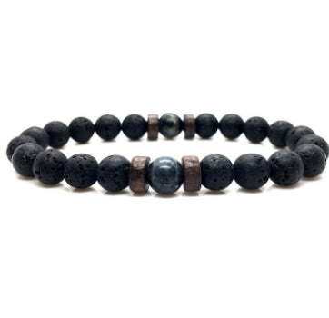 Personality Men's Black Volcanic Stone Bracelet