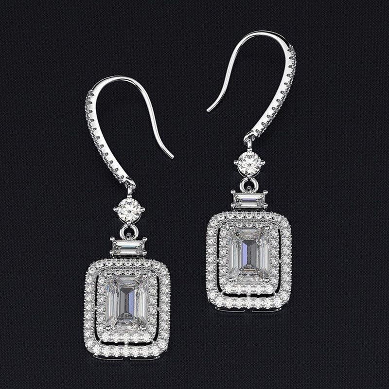 Platinum Princess Square Diamond Zircon Ear Hook