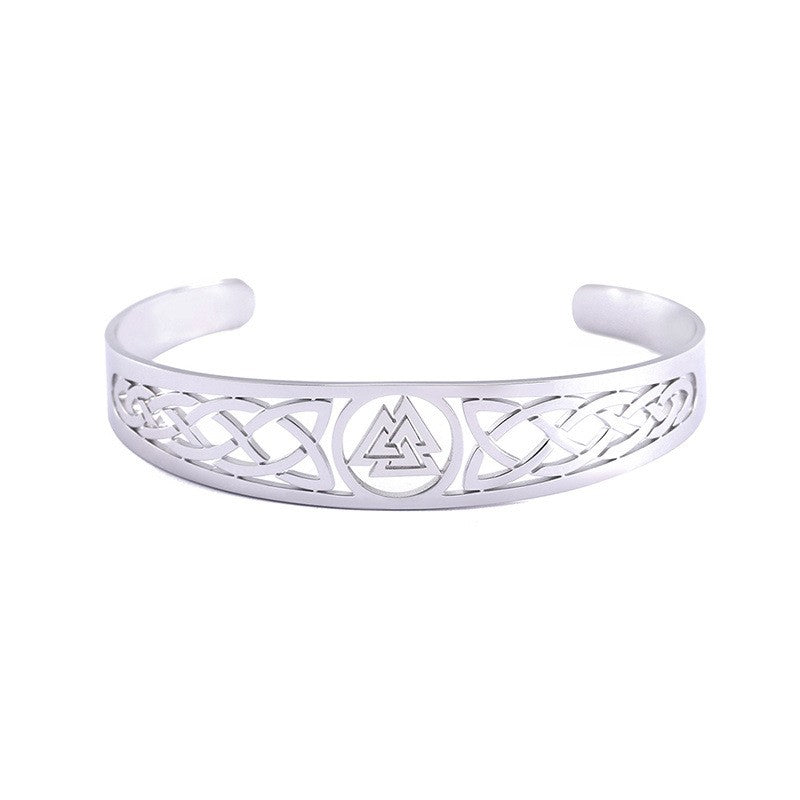 Asgard Crafted Handcrafted Stainless Steel Valknut Symbol And Celtic Design Bracelet