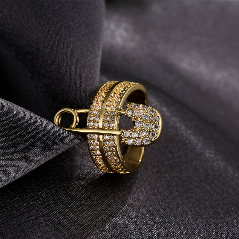 New European And American Zircon Paper Clip Geometric Ring