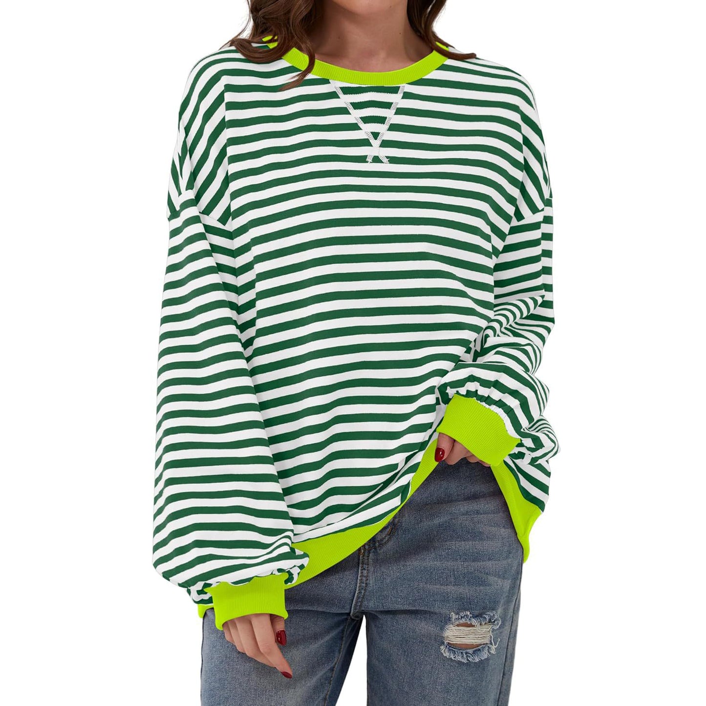 Loose Striped Long Sleeve T-shirt Casual Pullover Sweater For Women's Clothing