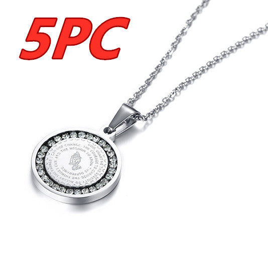 Stainless Steel Rhinestone Prayer English Scripture Pendant