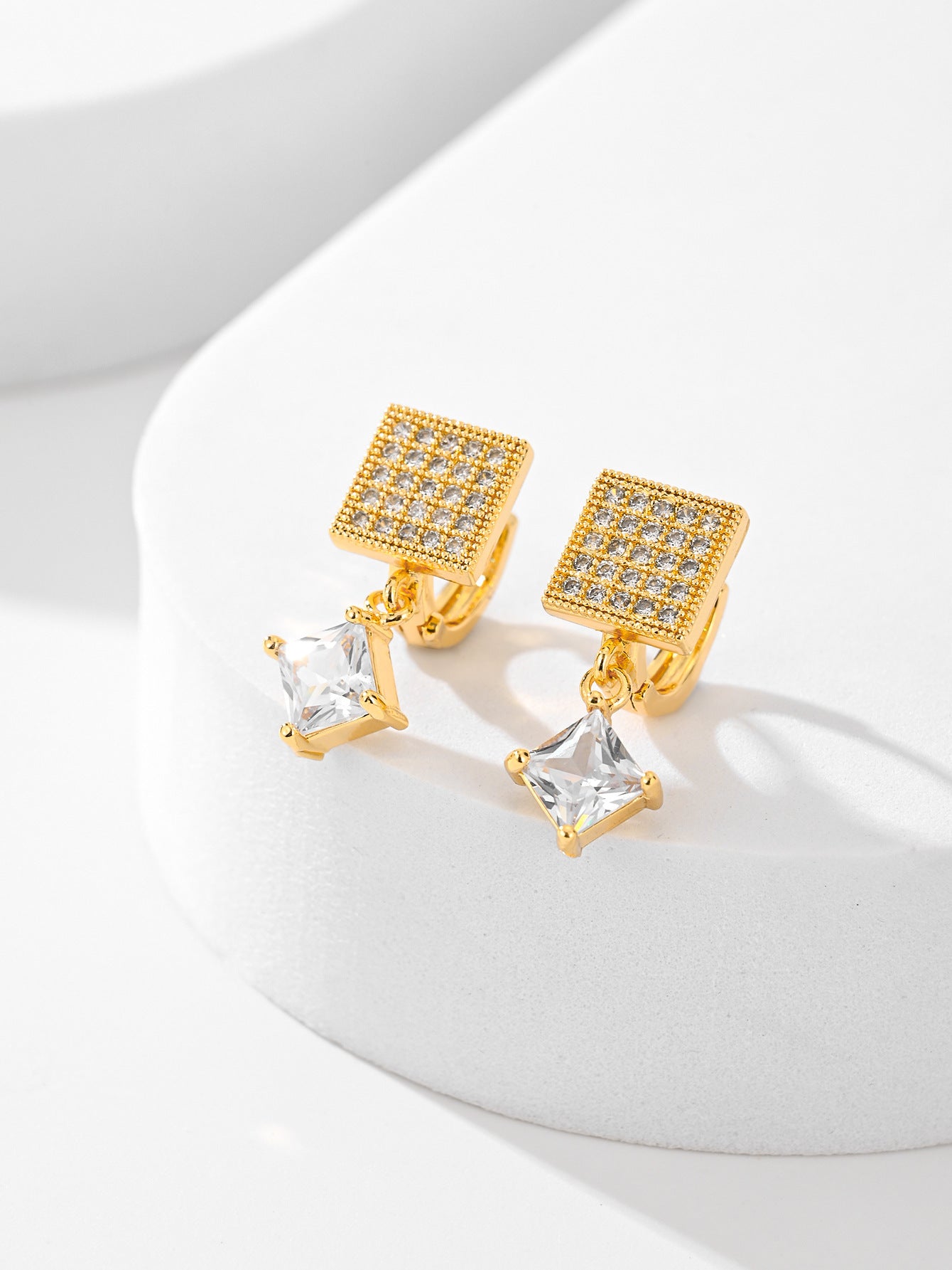 European And American Square Fashion Zircon Earrings In Various Colors