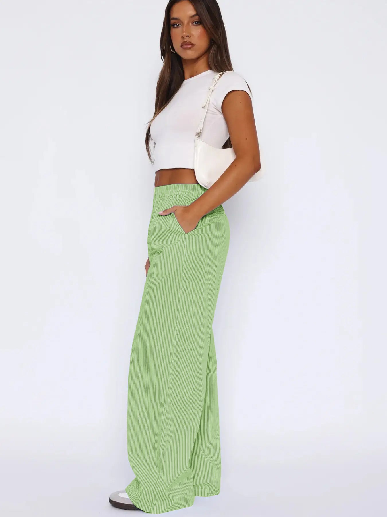 Fashion Casual Striped Trousers Striped Printed Wide Leg Trousers