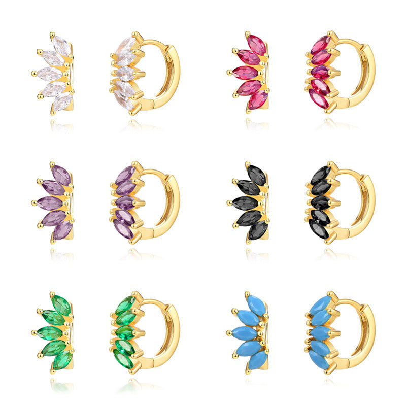 Ins Style Color Zircon All-match Earrings Symmetrical Horse Eye Stone