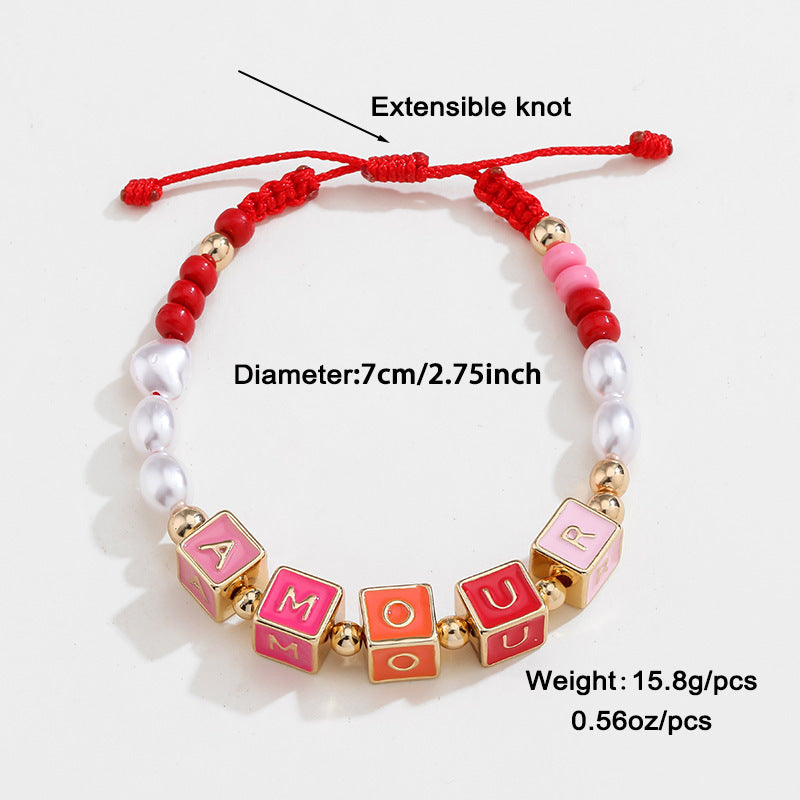 Colorful Beaded Necklace Original Design Square English Combination Bracelet Suit