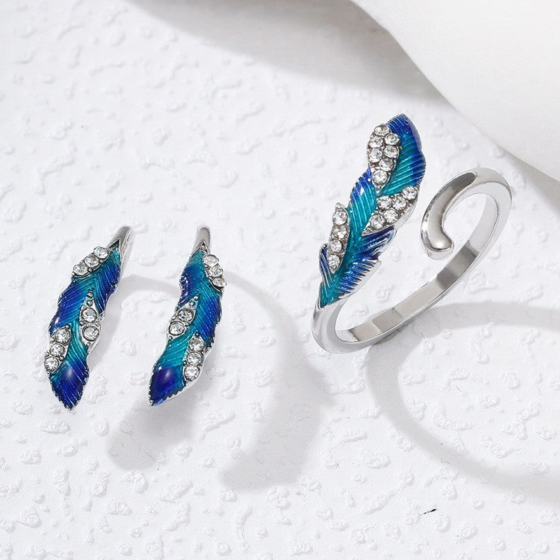 Bright Blue Feather Earring Ring Alloy Earring