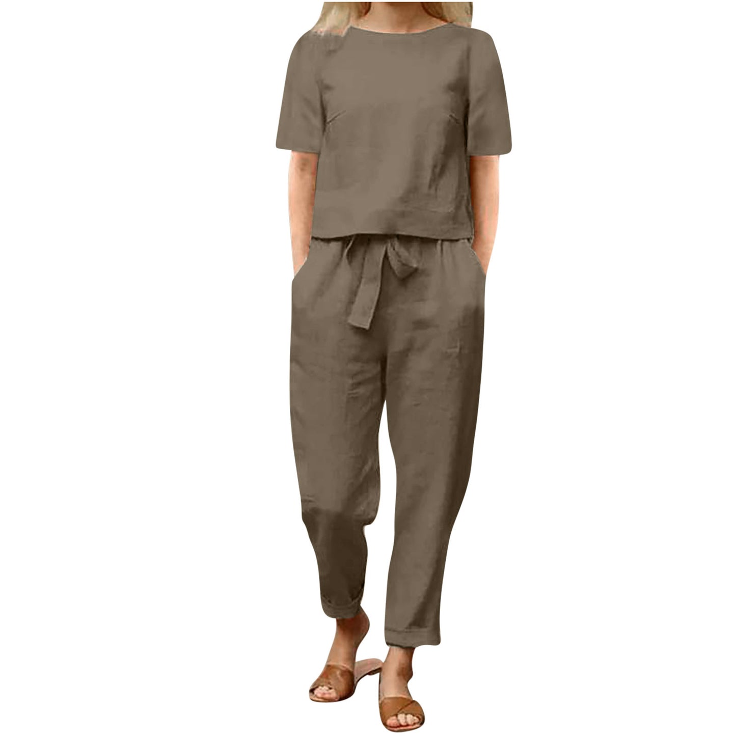 Women's Cotton And Linen Wide-leg Pants Suit