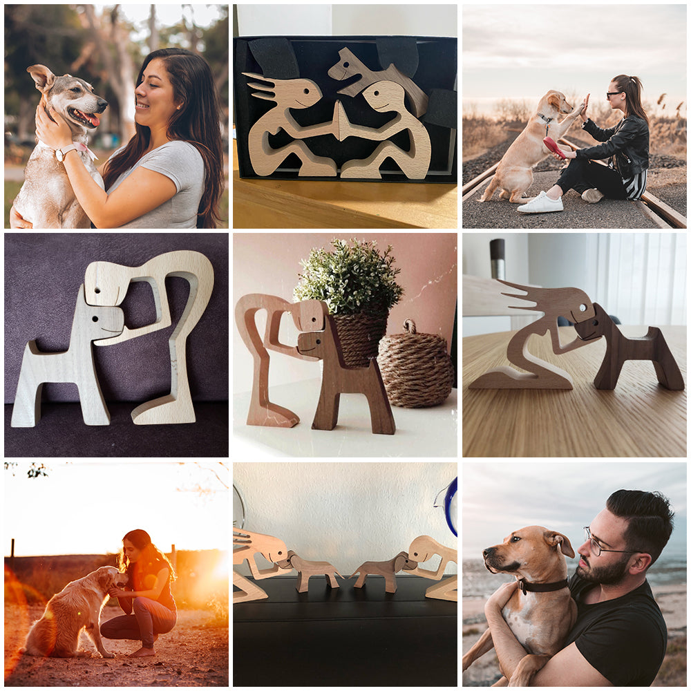 Diy Figurine Wood Dog Ornament Sculpture Home Decoration